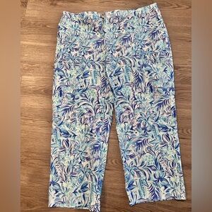 Stella Parker Tropical Leaf Print Capris - Blue & White sz 14